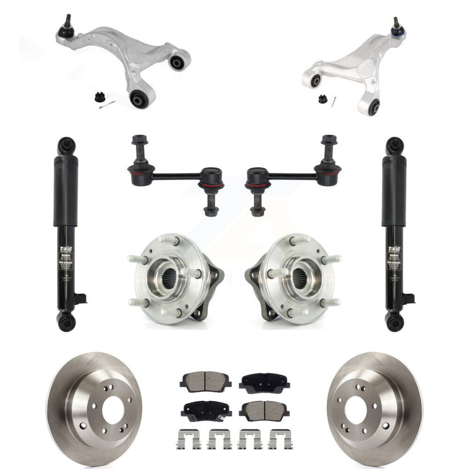 Rear Rotor Ceramic Pads Hub Bearing Shock Upper Control Arm & Link Kit (11Pc) For Hyundai KM-100409