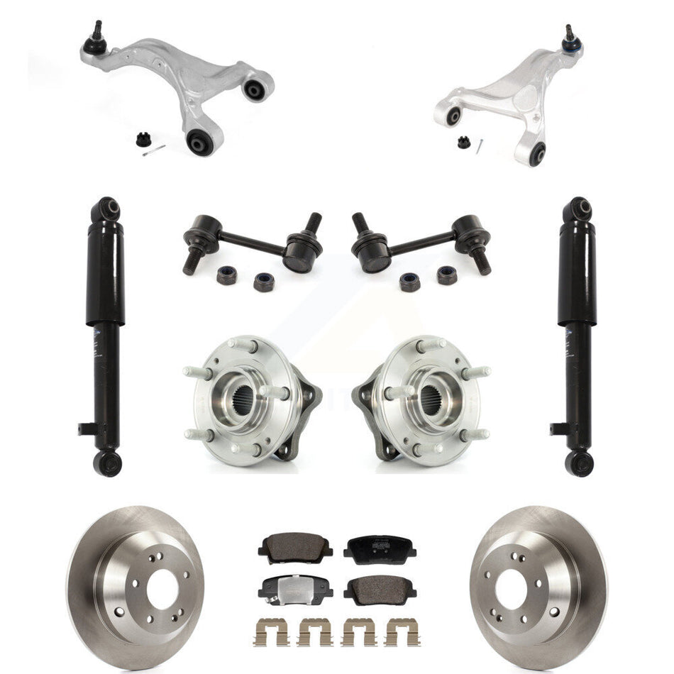 Rear Rotor Semi-Metallic Pads Hub Bearing Shock Upper Control Arm & Link Kit (11Pc) For Fe KM-100411