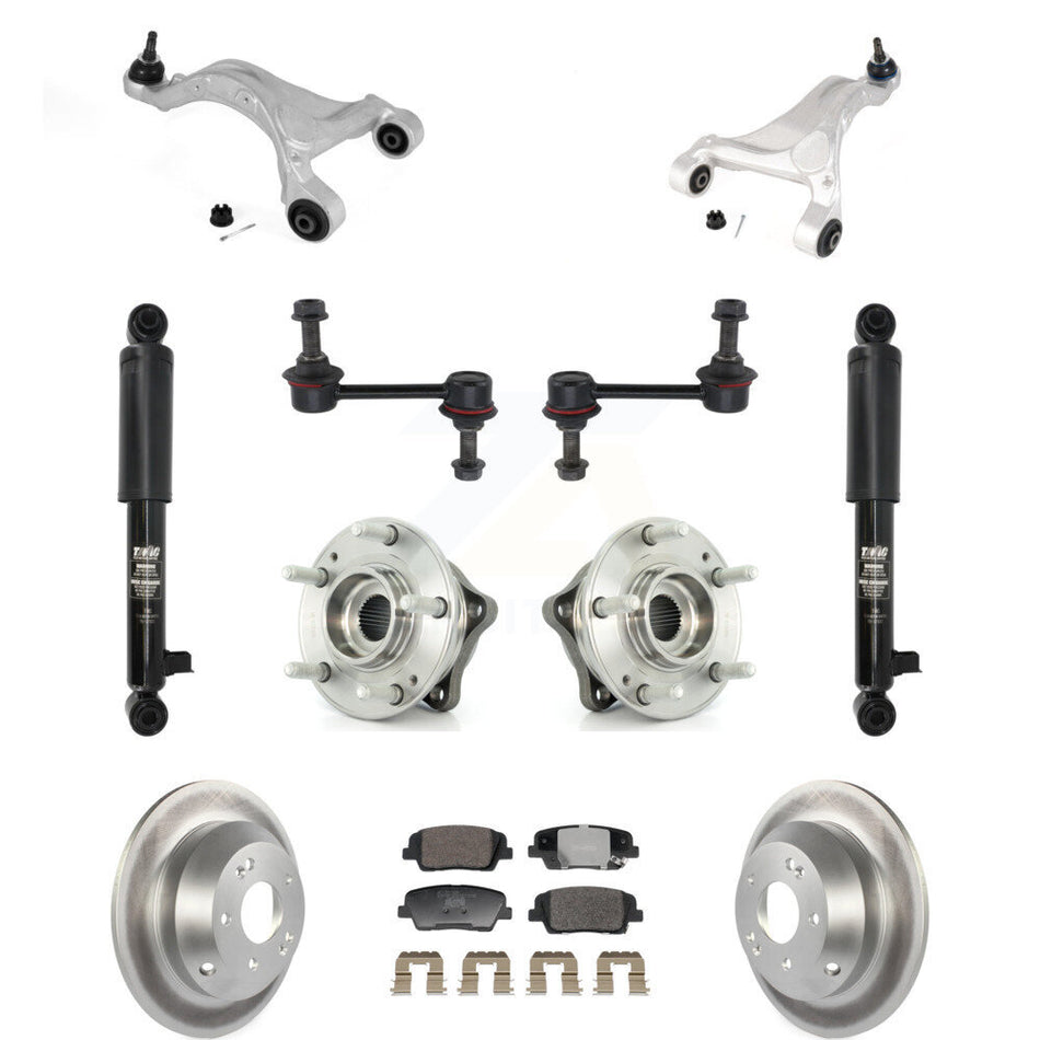 Rear Coated Rotor Ceramic Pads Hub Bearing Shock Upper Control Arm & Link Kit (11Pc) For KM-100413