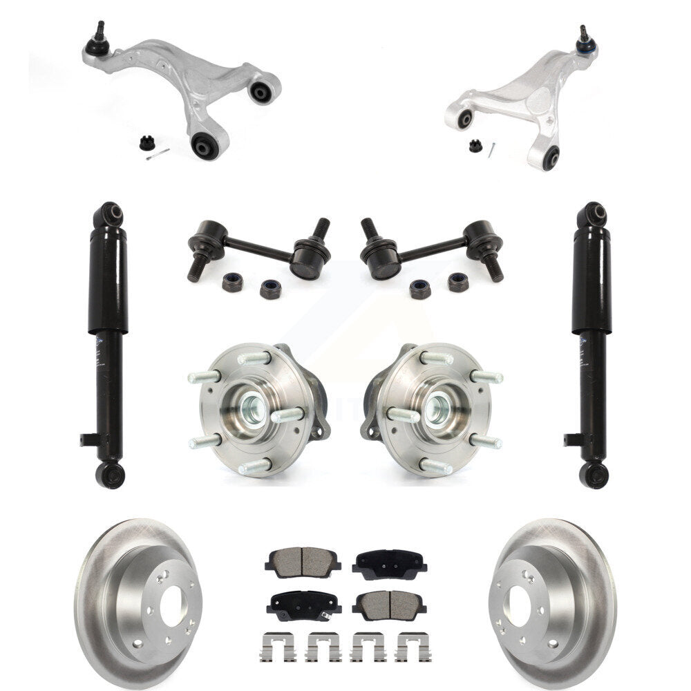 Rear Coated Rotor Ceramic Pads Hub Bearing Shock Upper Control Arm & Link Kit (11Pc) For KM-100414