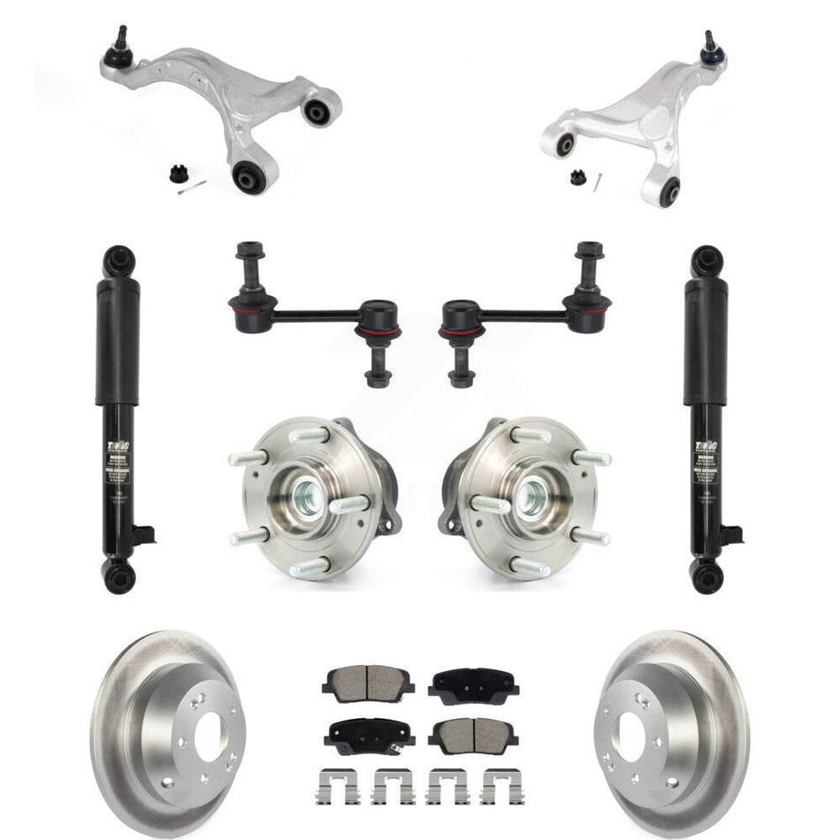 Rear Coated Rotor Ceramic Pads Hub Bearing Shock Upper Control Arm & Link Kit (11Pc) For KM-100414