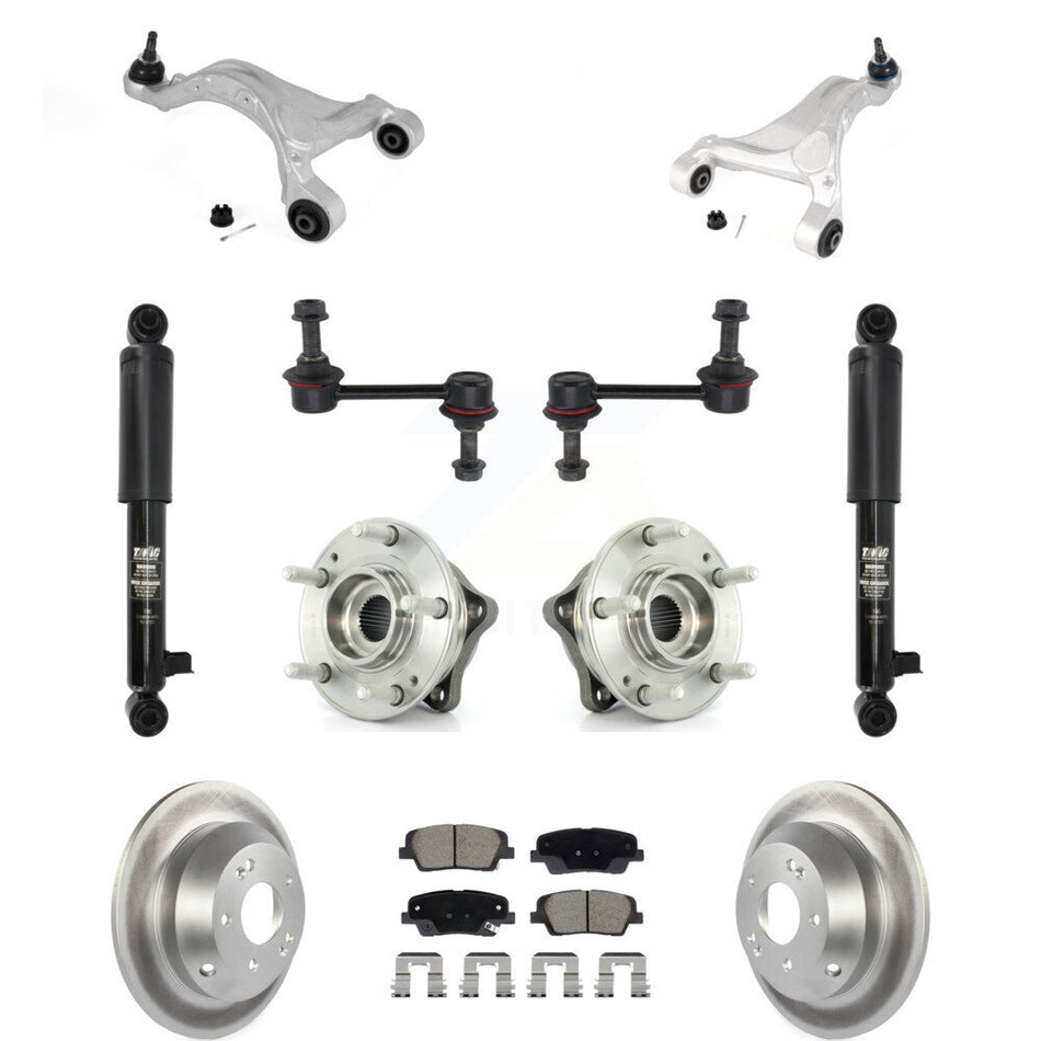Rear Coated Rotor Ceramic Pads Hub Bearing Shock Upper Control Arm & Link Kit (11Pc) For KM-100415