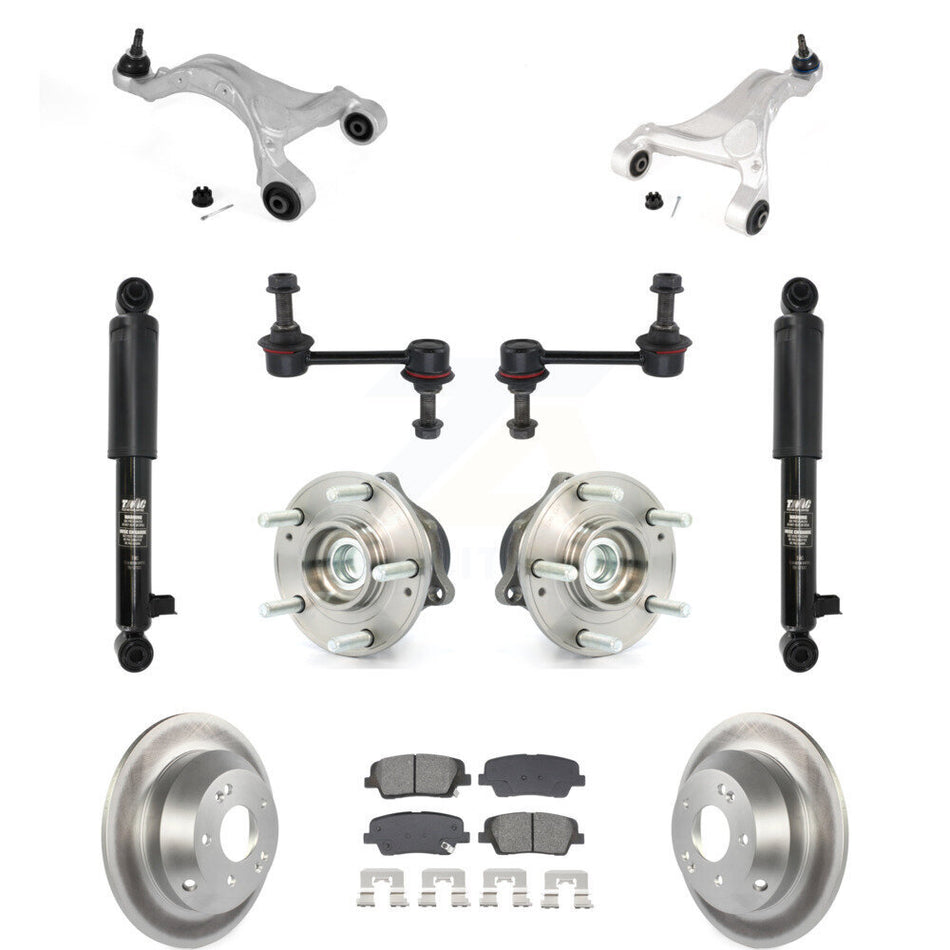 Rear Coated Rotor Semi-Metallic Pads Hub Bearing Shock Upper Control Arm & Link Kit (11Pc) For KM-10
