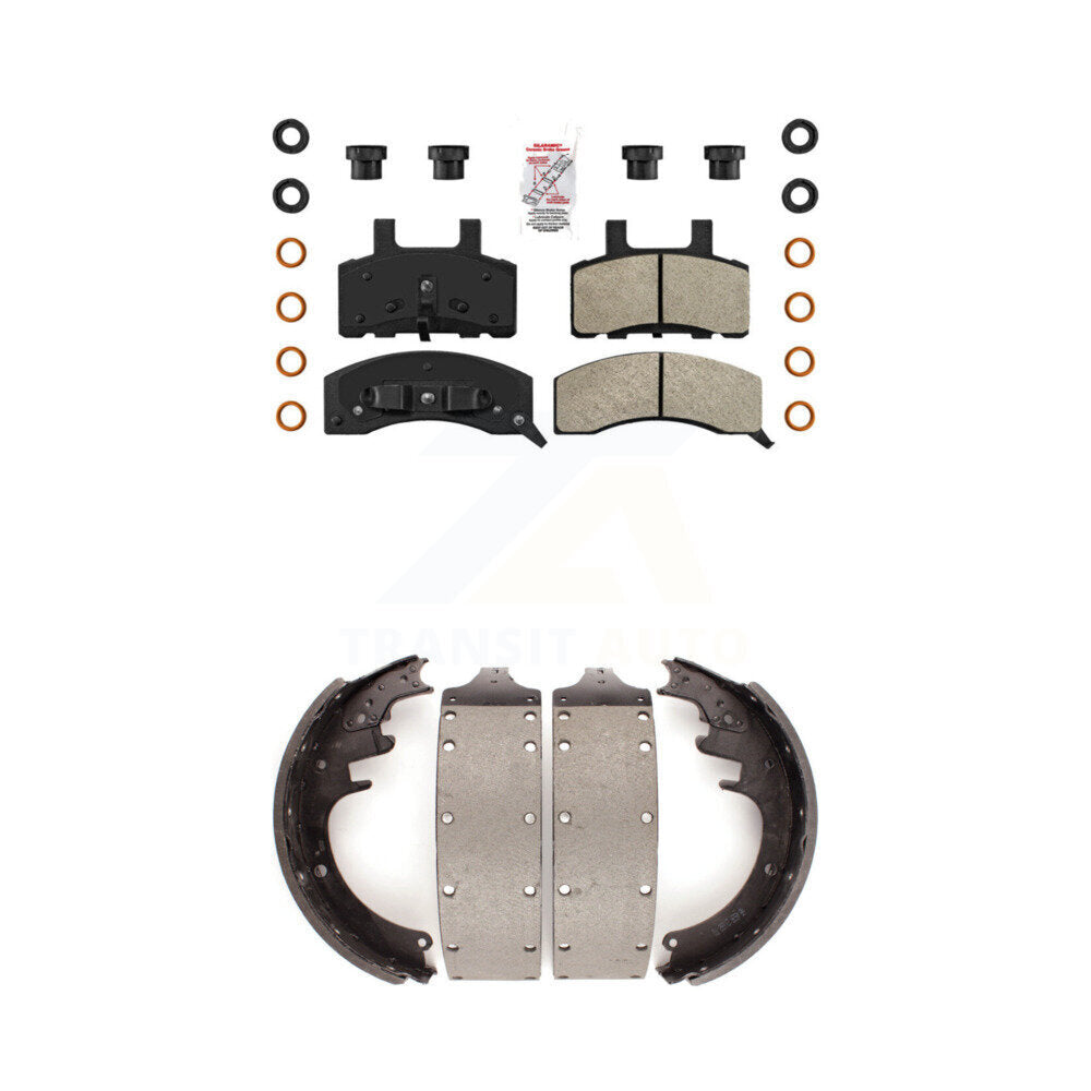 Front Semi-Metallic Disc Brake Pads And Rear Drum Shoes Kit For Chevrolet GMC K3500 Dodge KNN-100204