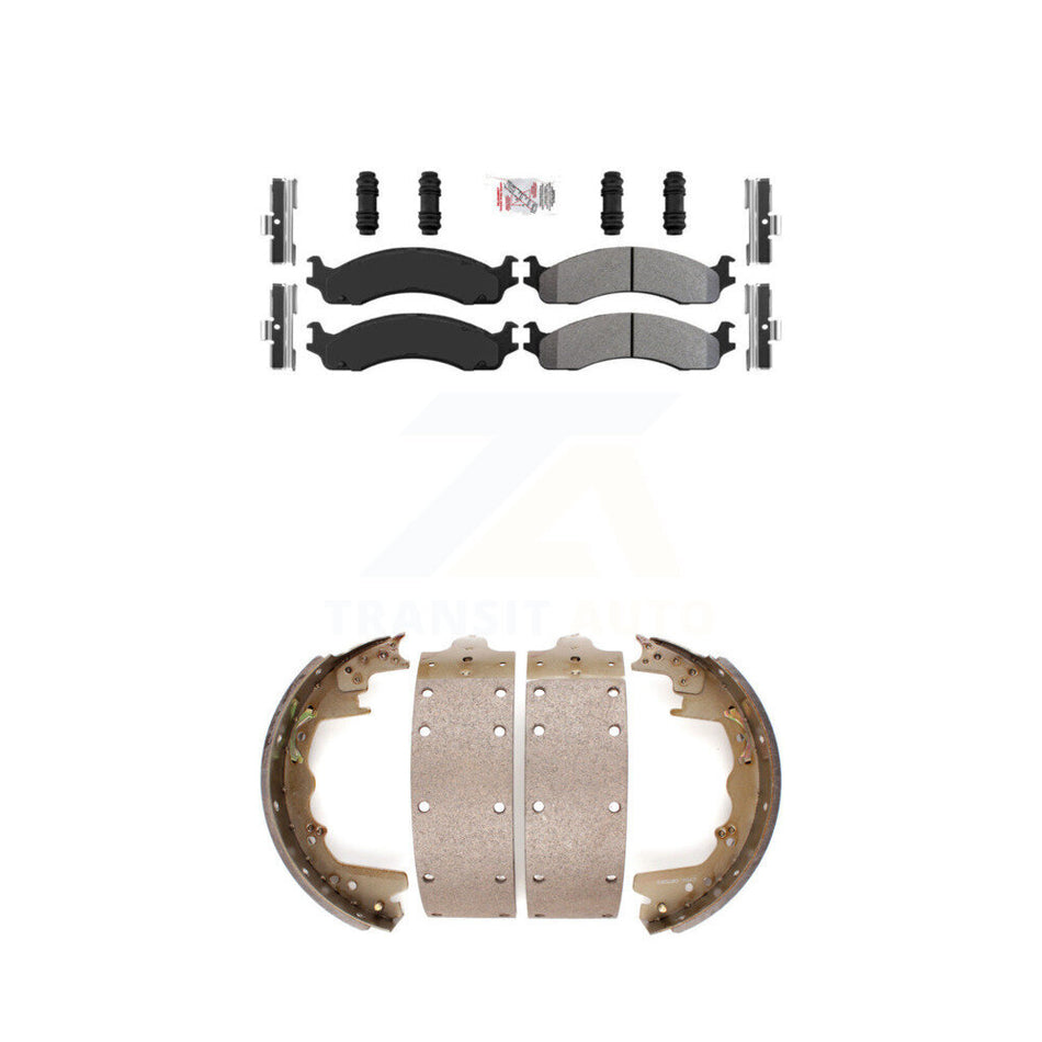 Front Semi-Metallic Disc Brake Pads And Rear Drum Shoes Kit For Dodge Ram 2500 Ford F-350 KNN-100234