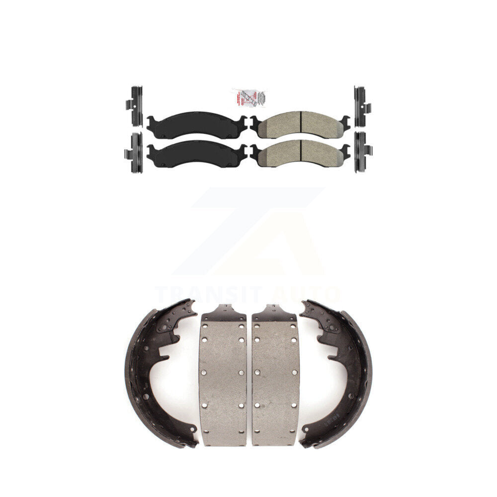 Front Semi-Metallic Disc Brake Pads And Rear Drum Shoes Kit For Dodge Ram 3500 Van KNN-100235