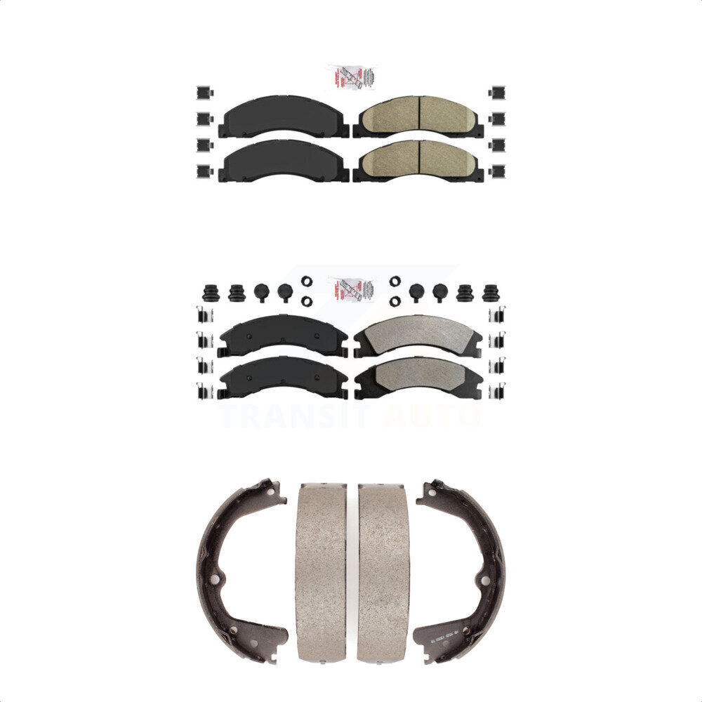 Front Ceramic Rear Semi-Metallic Disc Brake Pads And Parking Shoes Kit For KNN-100317