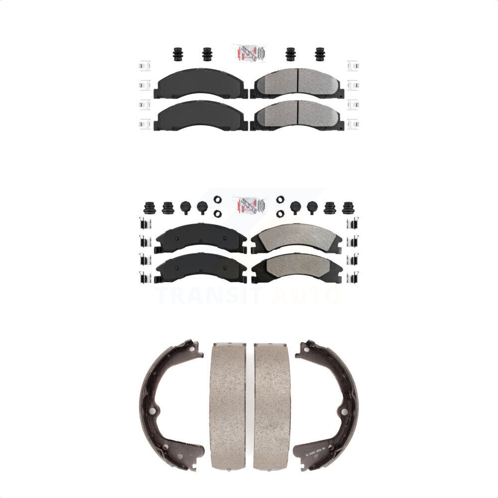Front Rear Semi-Metallic Disc Brake Pads And Parking Shoes Kit For Ford E-350 KNN-100318