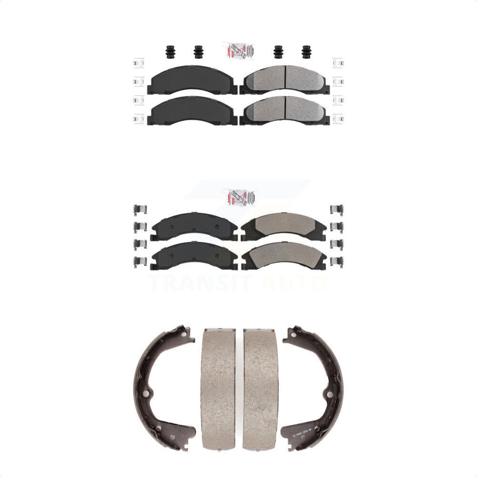 Front Rear Semi-Metallic Disc Brake Pads And Parking Shoes Kit For Ford E-350 KNN-100321