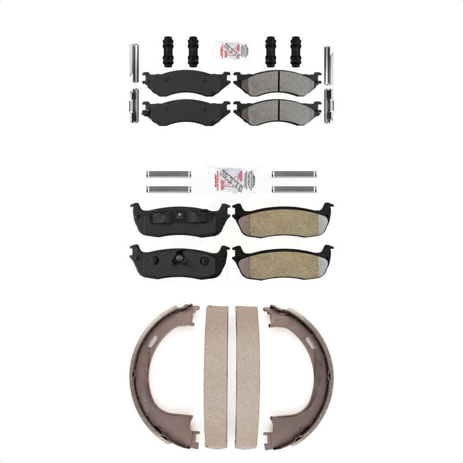 Front Rear Semi-Metallic Disc Brake Pads And Parking Shoes Kit For Ford F-150 KNN-100361