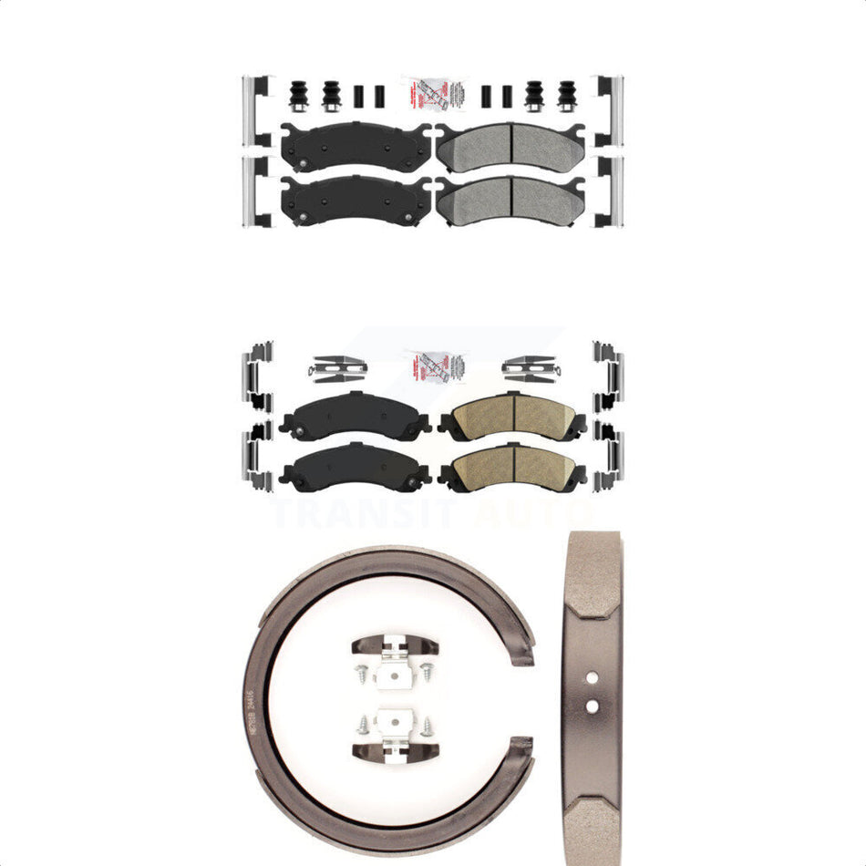 Front Semi-Metallic Rear Ceramic Disc Brake Pads And Parking Shoes Kit For GMC KNN-100382