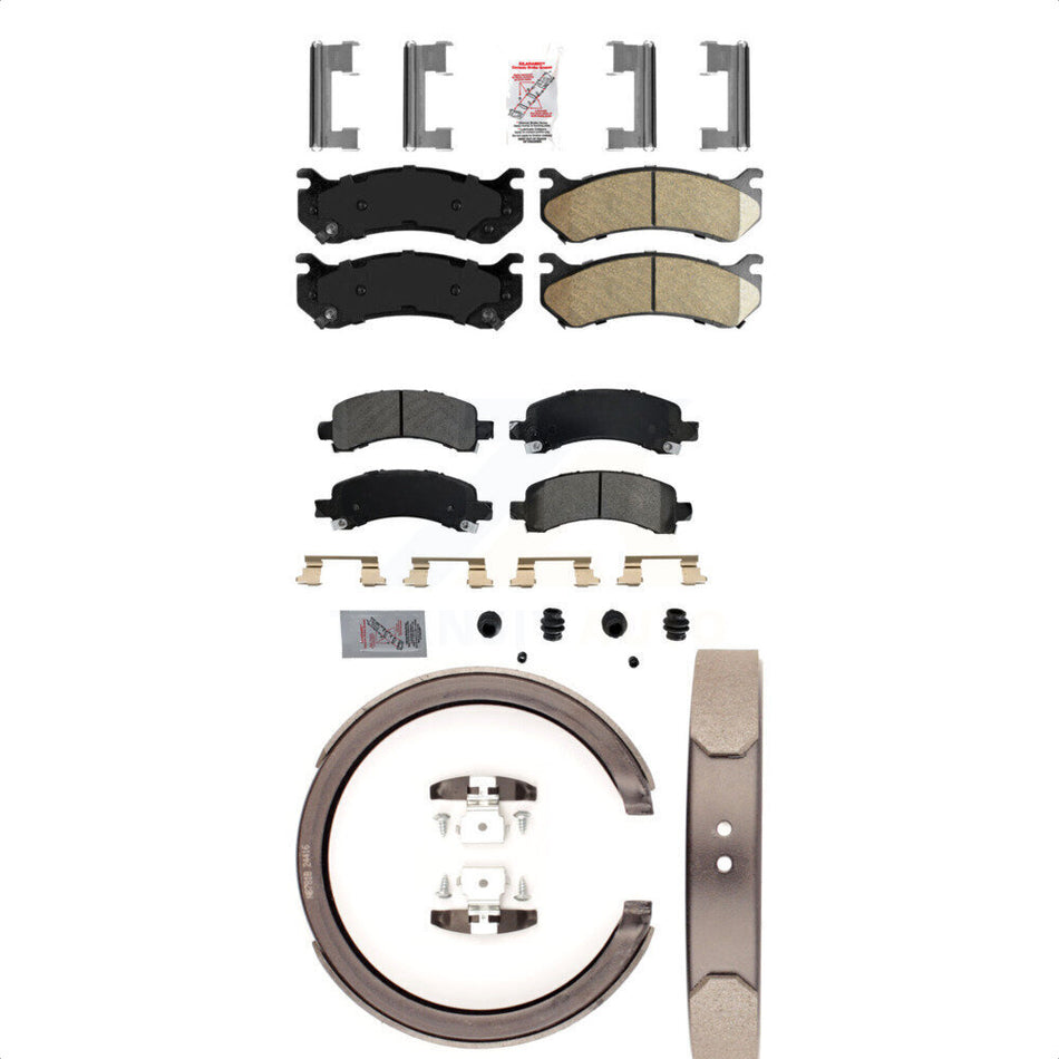 Front Ceramic Rear Semi-Metallic Disc Brake Pads And Parking Shoes Kit For GMC KNN-100385