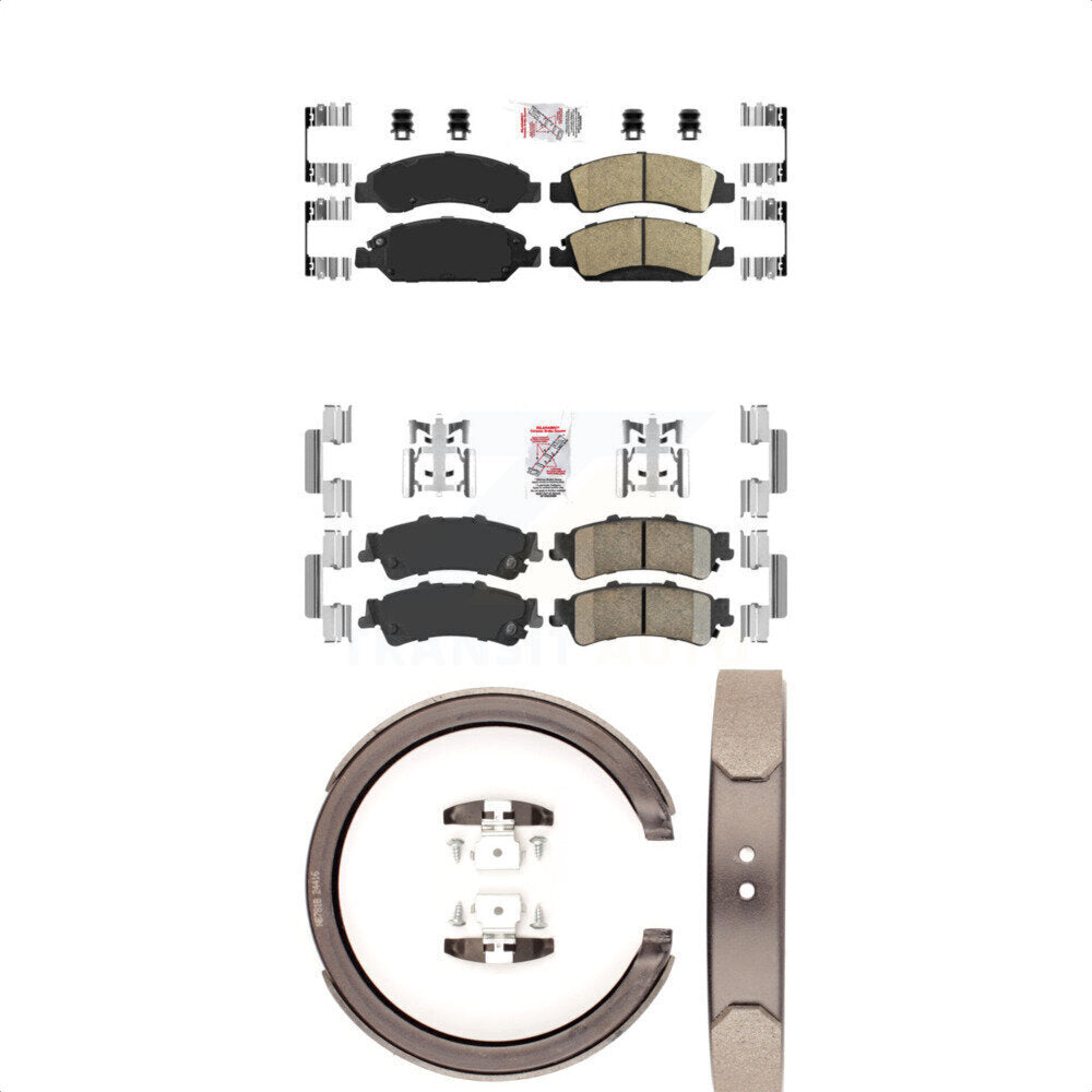 Front Rear Ceramic Disc Brake Pads And Parking Shoes Kit For Chevrolet GMC KNN-100394