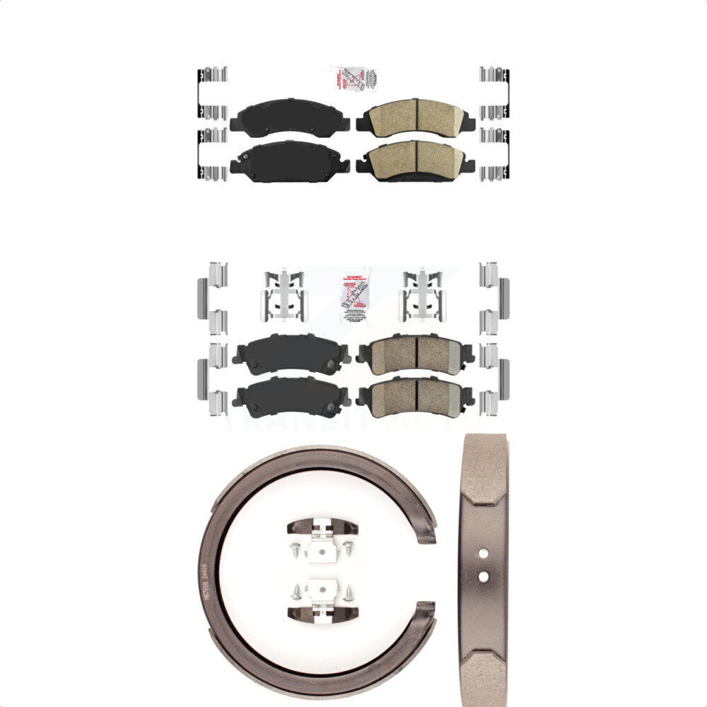 Front Rear Ceramic Disc Brake Pads And Parking Shoes Kit For Chevrolet GMC KNN-100395