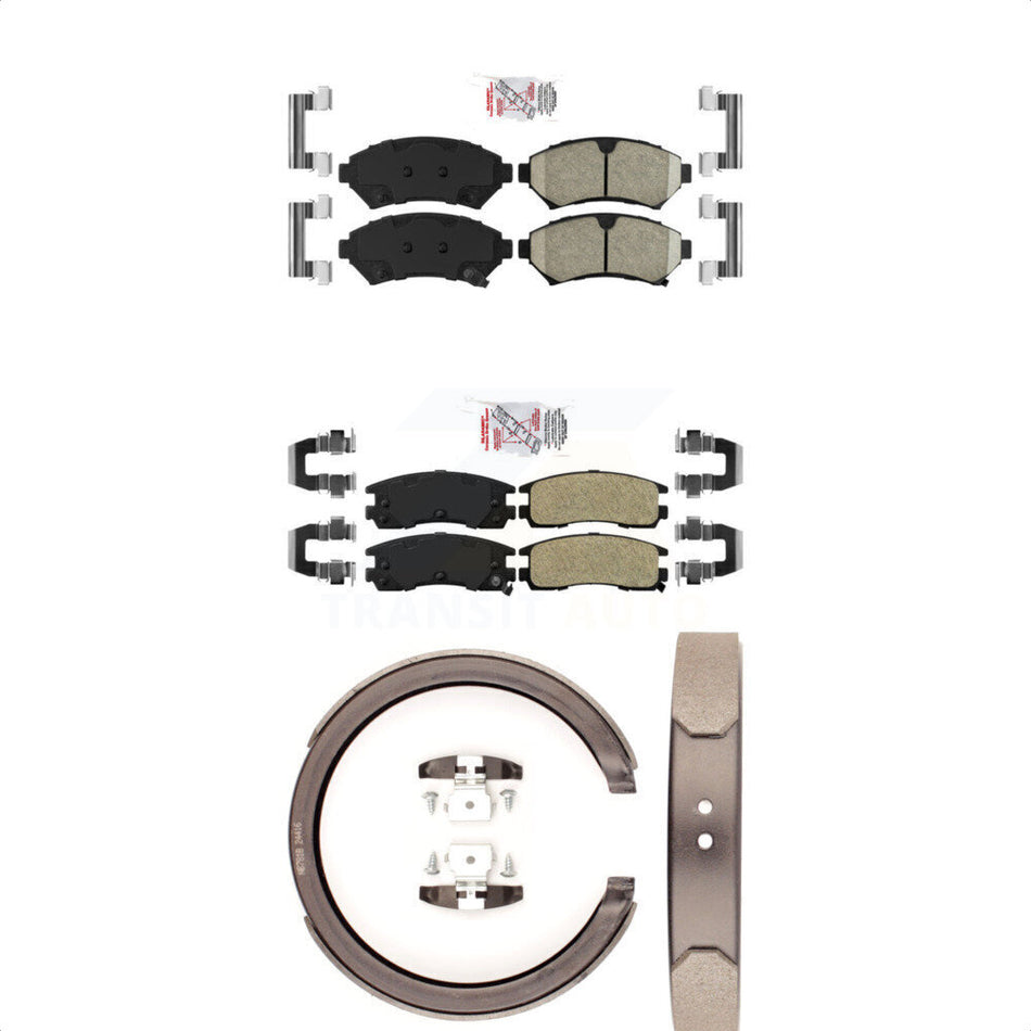 Front Ceramic Rear Semi-Metallic Disc Brake Pads And Parking Shoes Kit For KNN-100421
