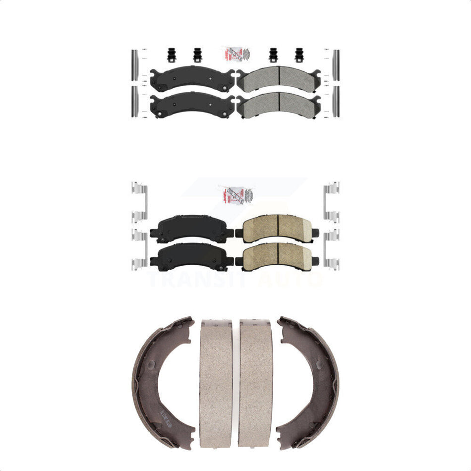 Front Semi-Metallic Rear Ceramic Disc Brake Pads And Parking Shoes Kit For GMC KNN-100428