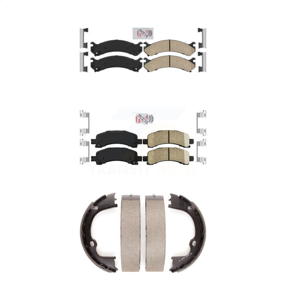 Front Rear Ceramic Disc Brake Pads And Parking Shoes Kit For Chevrolet GMC KNN-100435