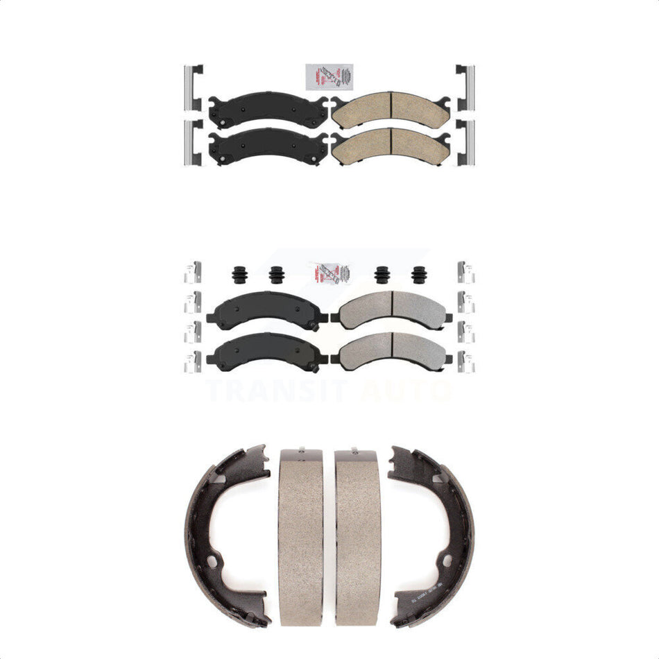Front Ceramic Rear Semi-Metallic Disc Brake Pads And Parking Shoes Kit For KNN-100439