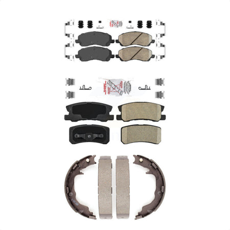 Front Rear Ceramic Disc Brake Pads And Parking Shoes Kit For Jeep Mitsubishi KNN-100444