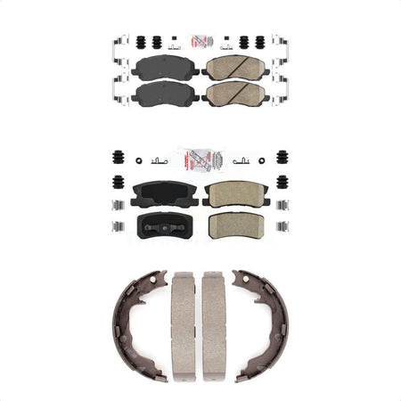 Front Rear Ceramic Disc Brake Pads And Parking Shoes Kit For Jeep Mitsubishi KNN-100446