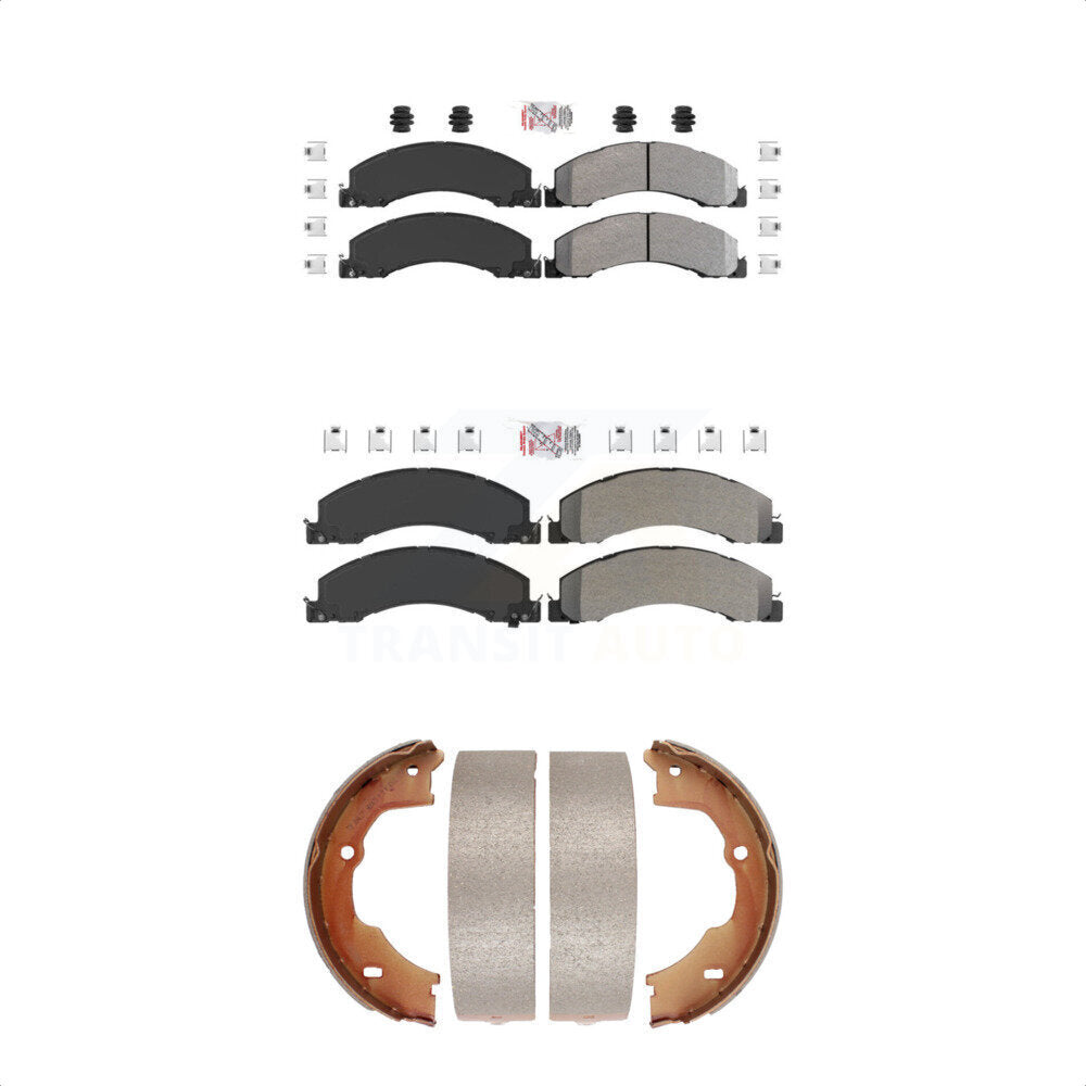Front Rear Semi-Metallic Disc Brake Pads And Parking Shoes Kit For Ram Dodge KNN-100517