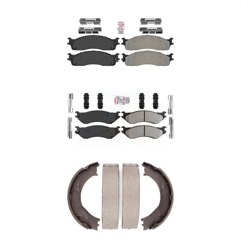 Front Rear Semi-Metallic Disc Brake Pads And Parking Shoes Kit For Dodge Ram KNN-100530