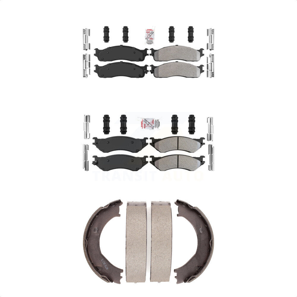 Front Rear Semi-Metallic Disc Brake Pads And Parking Shoes Kit For Dodge Ram KNN-100531