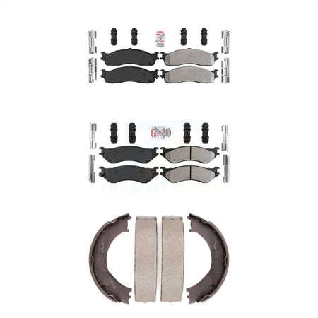 Front Rear Semi-Metallic Disc Brake Pads And Parking Shoes Kit For Dodge Ram KNN-100531