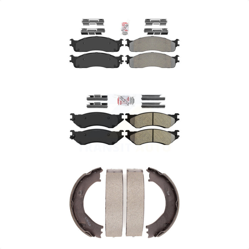 Front Rear Semi-Metallic Disc Brake Pads And Parking Shoes Kit For Dodge Ram KNN-100532