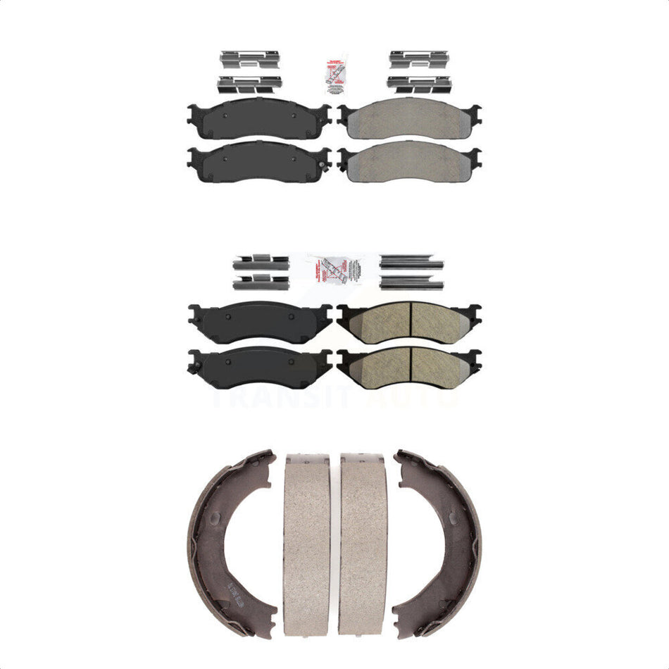 Front Rear Semi-Metallic Disc Brake Pads And Parking Shoes Kit For Dodge Ram KNN-100532