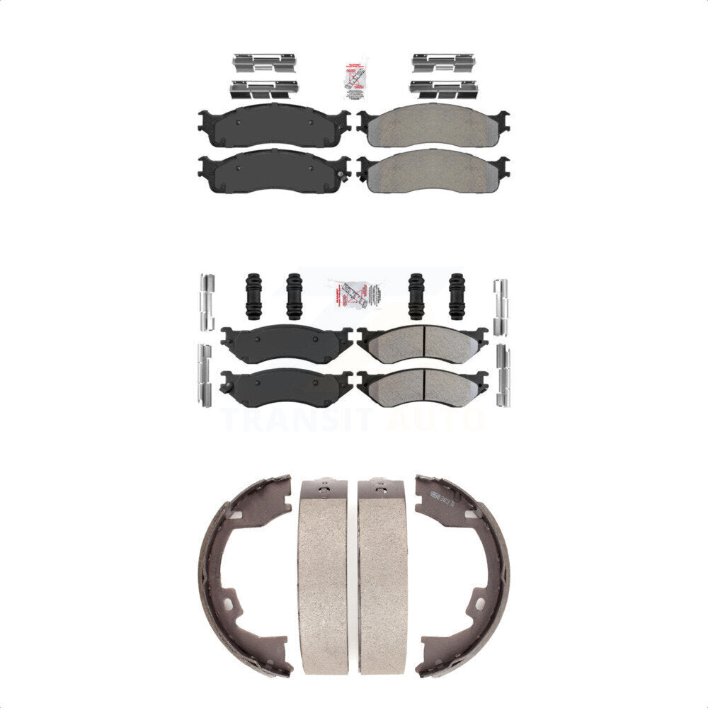 Front Rear Semi-Metallic Disc Brake Pads And Parking Shoes Kit For Dodge Ram KNN-100534
