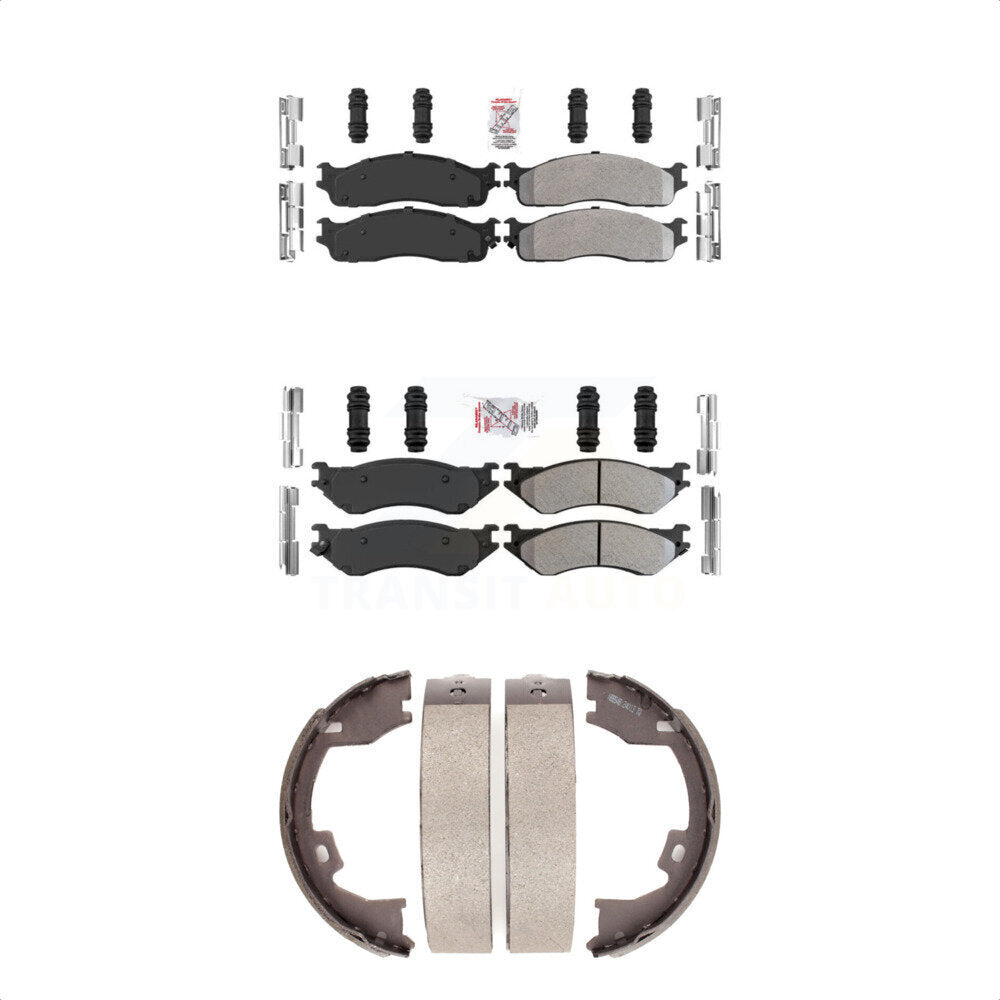 Front Rear Semi-Metallic Disc Brake Pads And Parking Shoes Kit For Dodge Ram KNN-100535