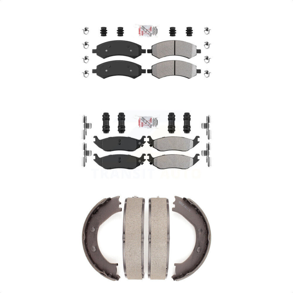 Front Rear Semi-Metallic Disc Brake Pads And Parking Shoes Kit For Dodge Ram KNN-100536