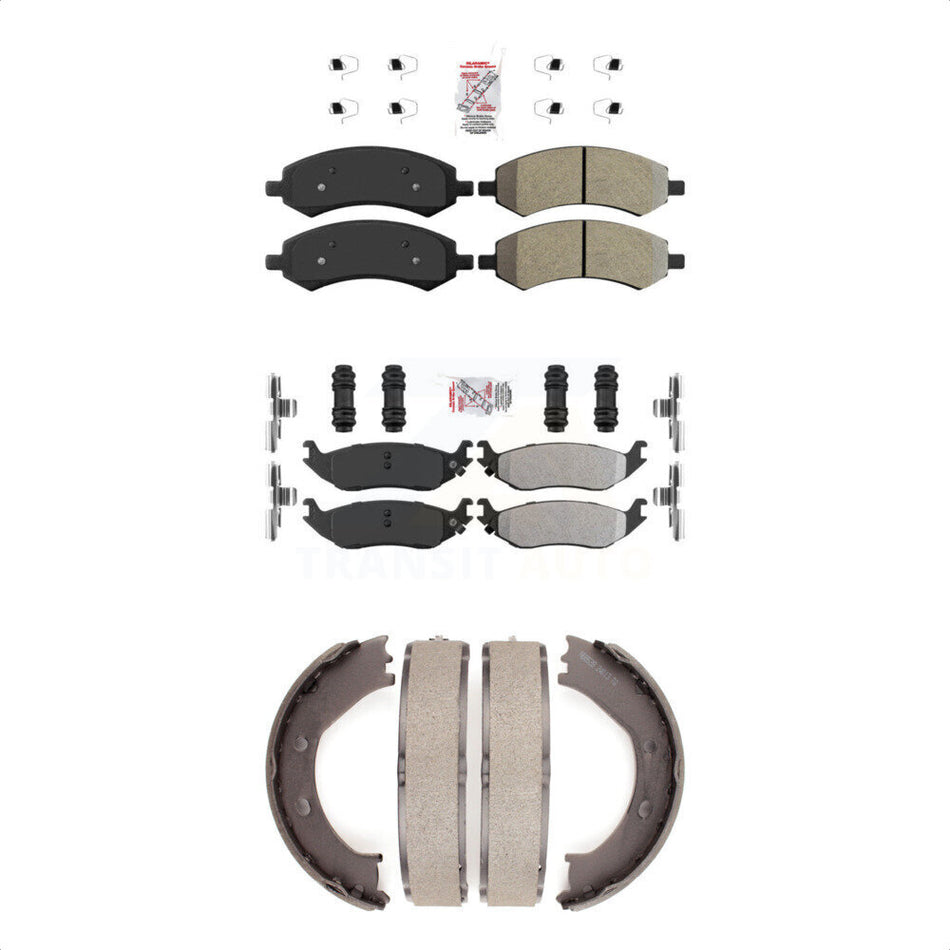 Front Rear Semi-Metallic Disc Brake Pads And Parking Shoes Kit For Dodge Ram KNN-100537