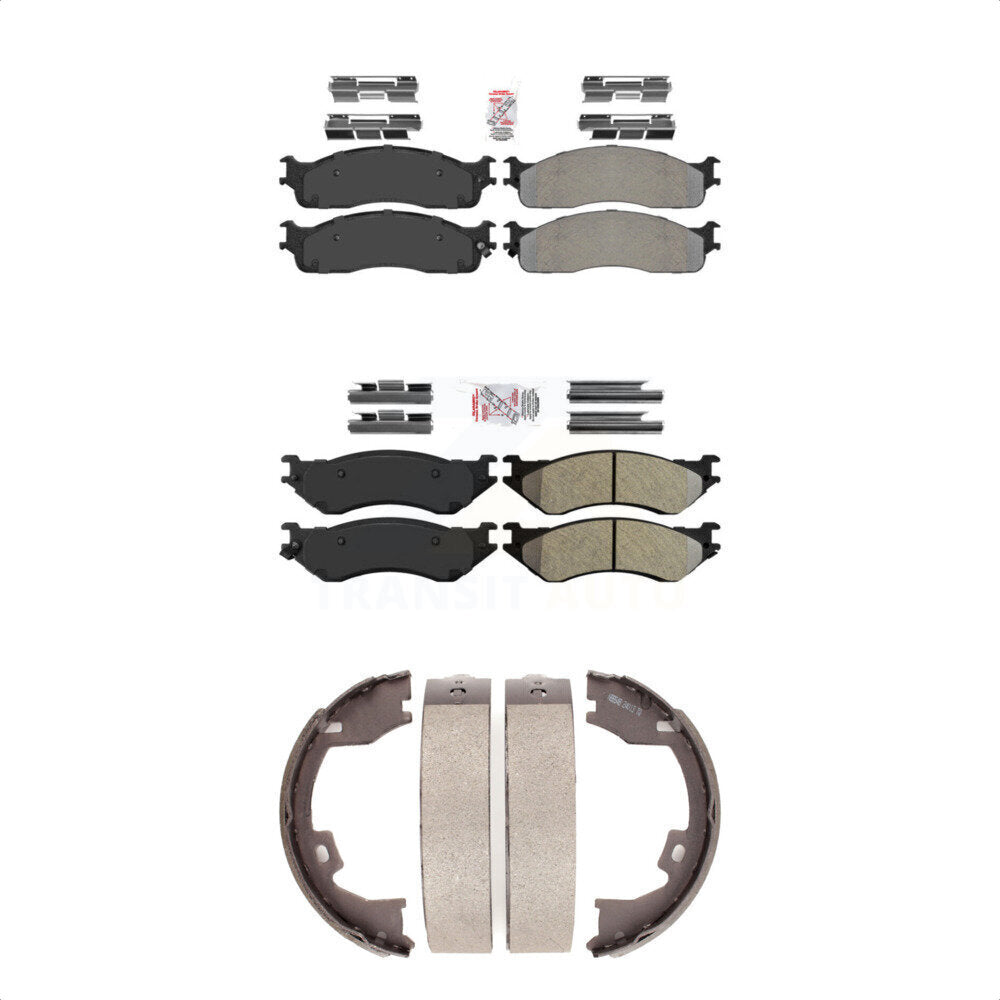 Front Rear Semi-Metallic Disc Brake Pads And Parking Shoes Kit For Dodge Ram KNN-100538