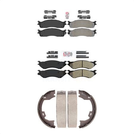 Front Rear Semi-Metallic Disc Brake Pads And Parking Shoes Kit For Dodge Ram KNN-100538