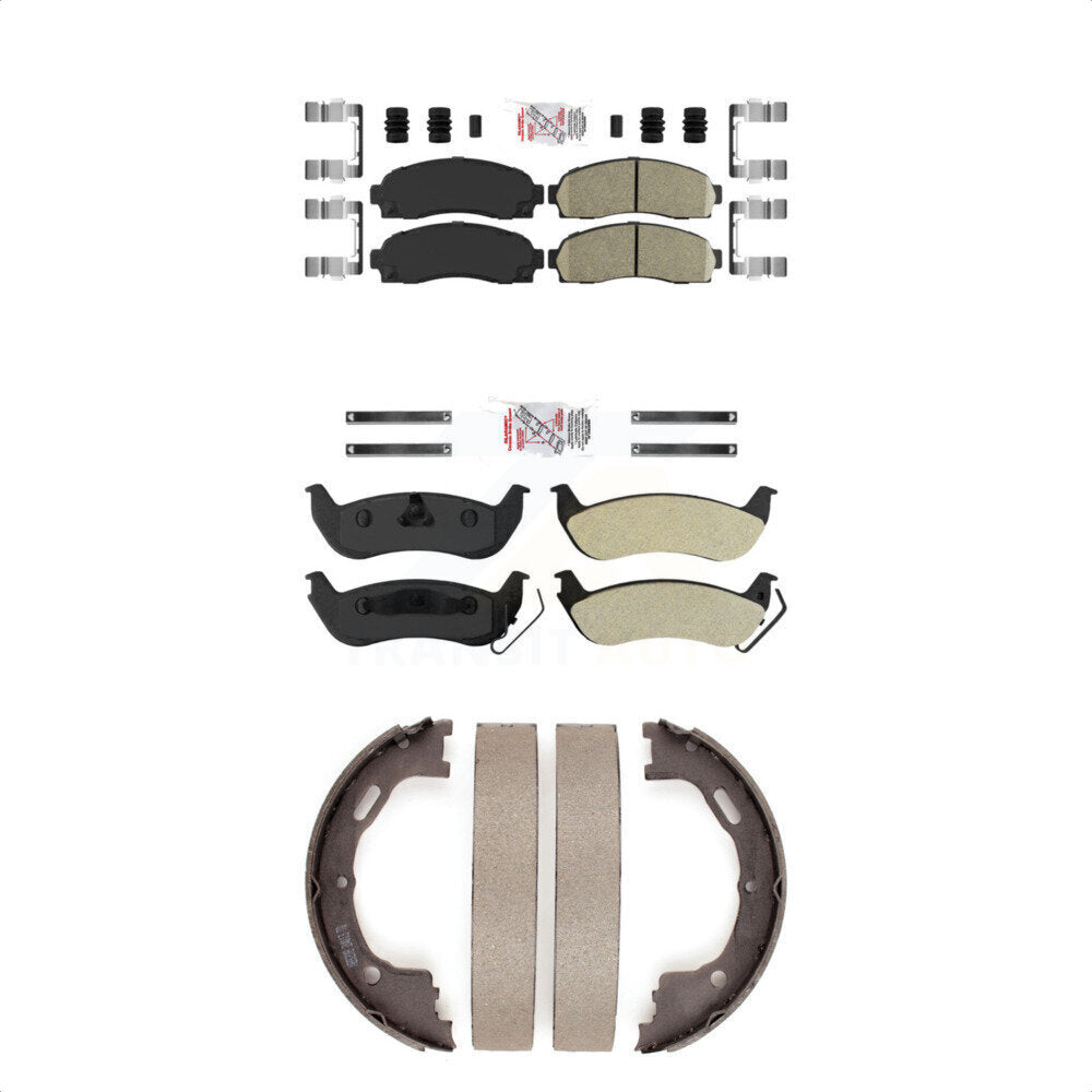Front Ceramic Rear Semi-Metallic Disc Brake Pads And Parking Shoes Kit For KNN-100621