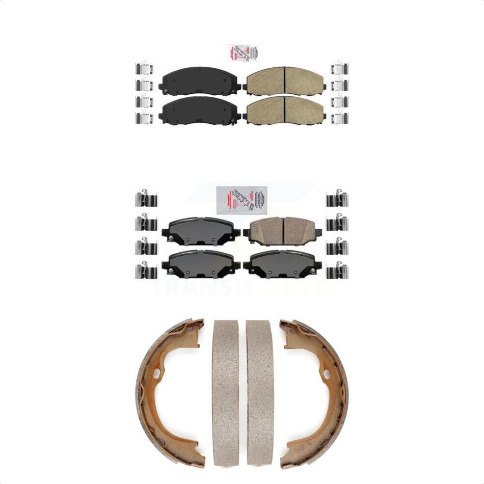 Front Rear Ceramic Disc Brake Pads And Parking Shoes Kit For Jeep Wrangler KNN-100624