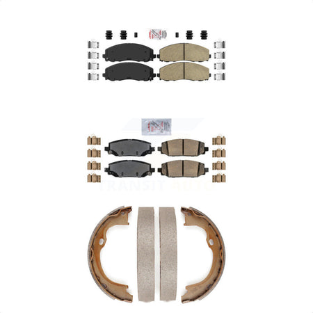 Front Rear Ceramic Disc Brake Pads And Parking Shoes Kit For Jeep Wrangler KNN-100625