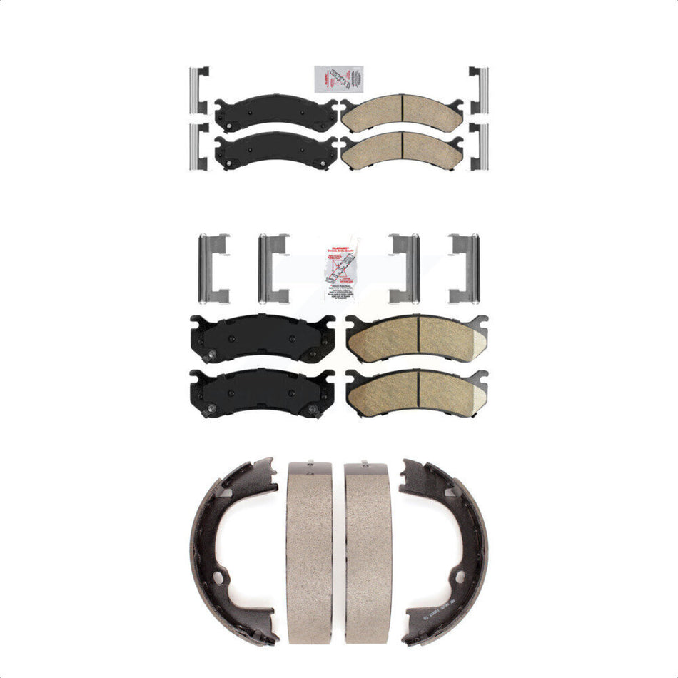 Front Rear Ceramic Disc Brake Pads And Parking Shoes Kit For GMC Chevrolet HD KNN-100628