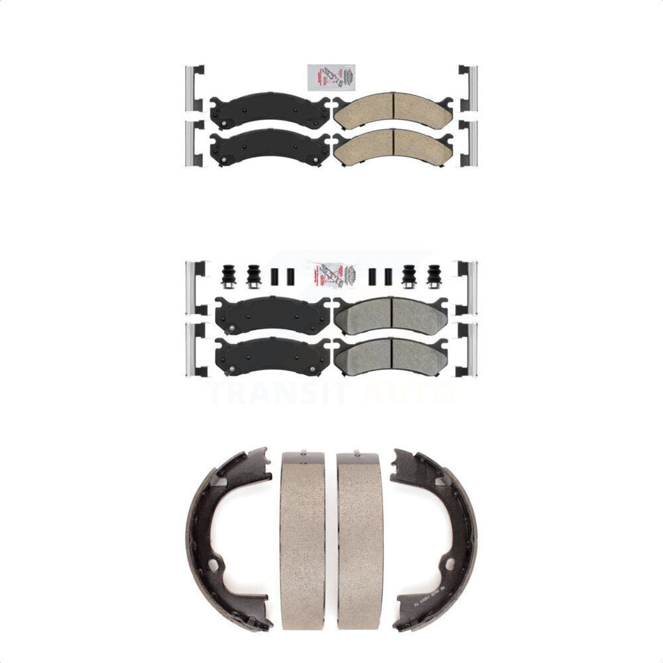 Front Ceramic Rear Semi-Metallic Disc Brake Pads And Parking Shoes Kit For GMC KNN-100630