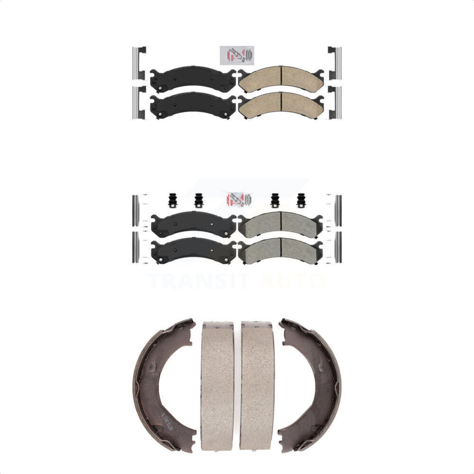 Front Ceramic Rear Semi-Metallic Disc Brake Pads And Parking Shoes Kit For GMC KNN-100636