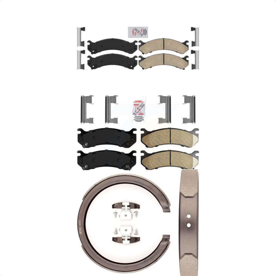 Front Rear Ceramic Disc Brake Pads And Parking Shoes Kit For GMC Chevrolet HD KNN-100640