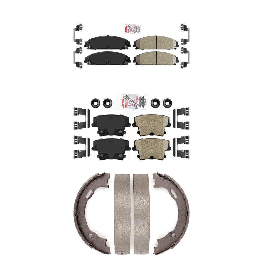 Front Rear Ceramic Disc Brake Pads And Parking Shoes Kit For Dodge Chrysler KNN-100693