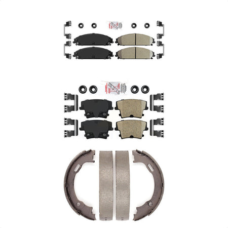 Front Rear Ceramic Disc Brake Pads And Parking Shoes Kit For Dodge Chrysler KNN-100694