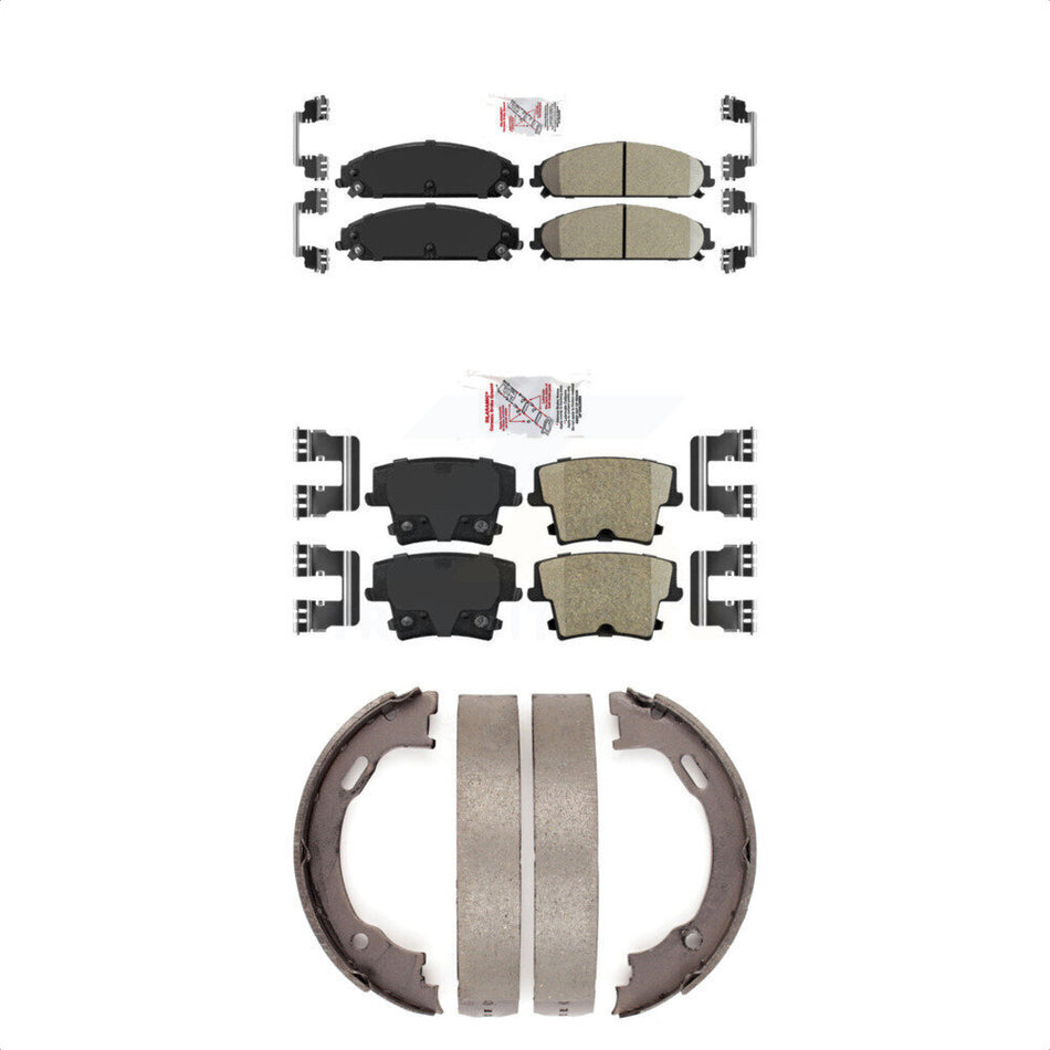 Front Rear Ceramic Disc Brake Pads And Parking Shoes Kit For Dodge Chrysler KNN-100697