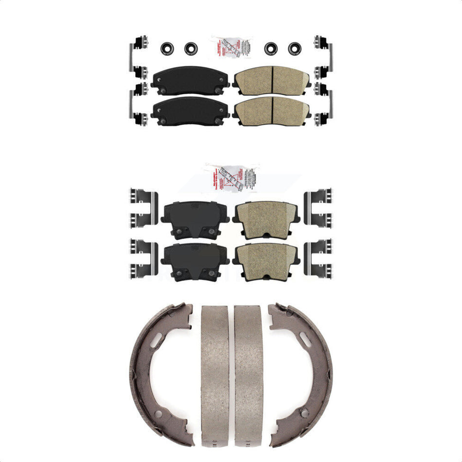 Front Rear Ceramic Disc Brake Pads And Parking Shoes Kit For Dodge Chrysler KNN-100699