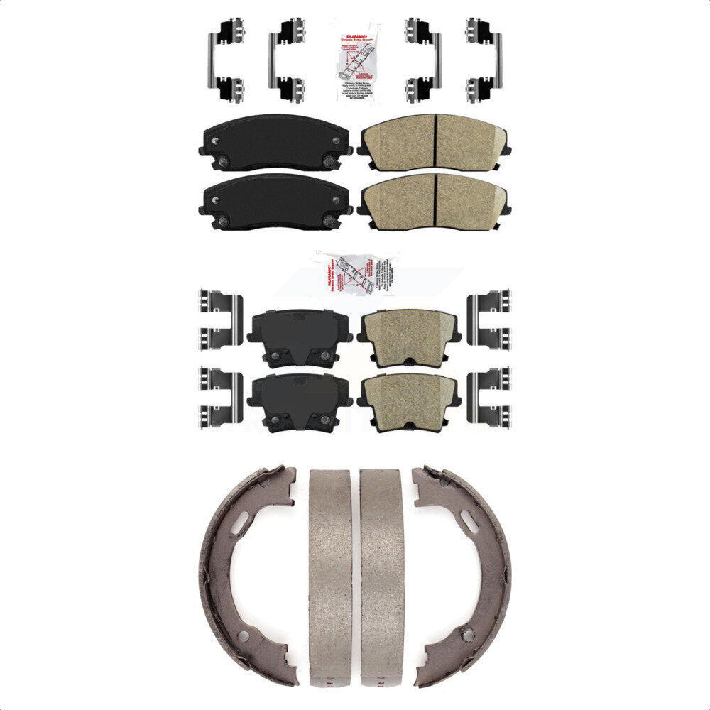 Front Rear Ceramic Disc Brake Pads And Parking Shoes Kit For Dodge Chrysler KNN-100700