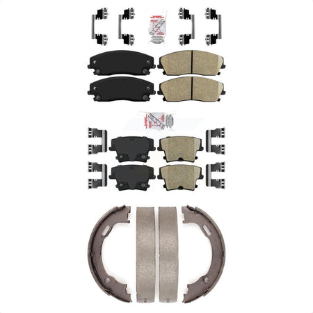 Front Rear Ceramic Disc Brake Pads And Parking Shoes Kit For Dodge Chrysler KNN-100700