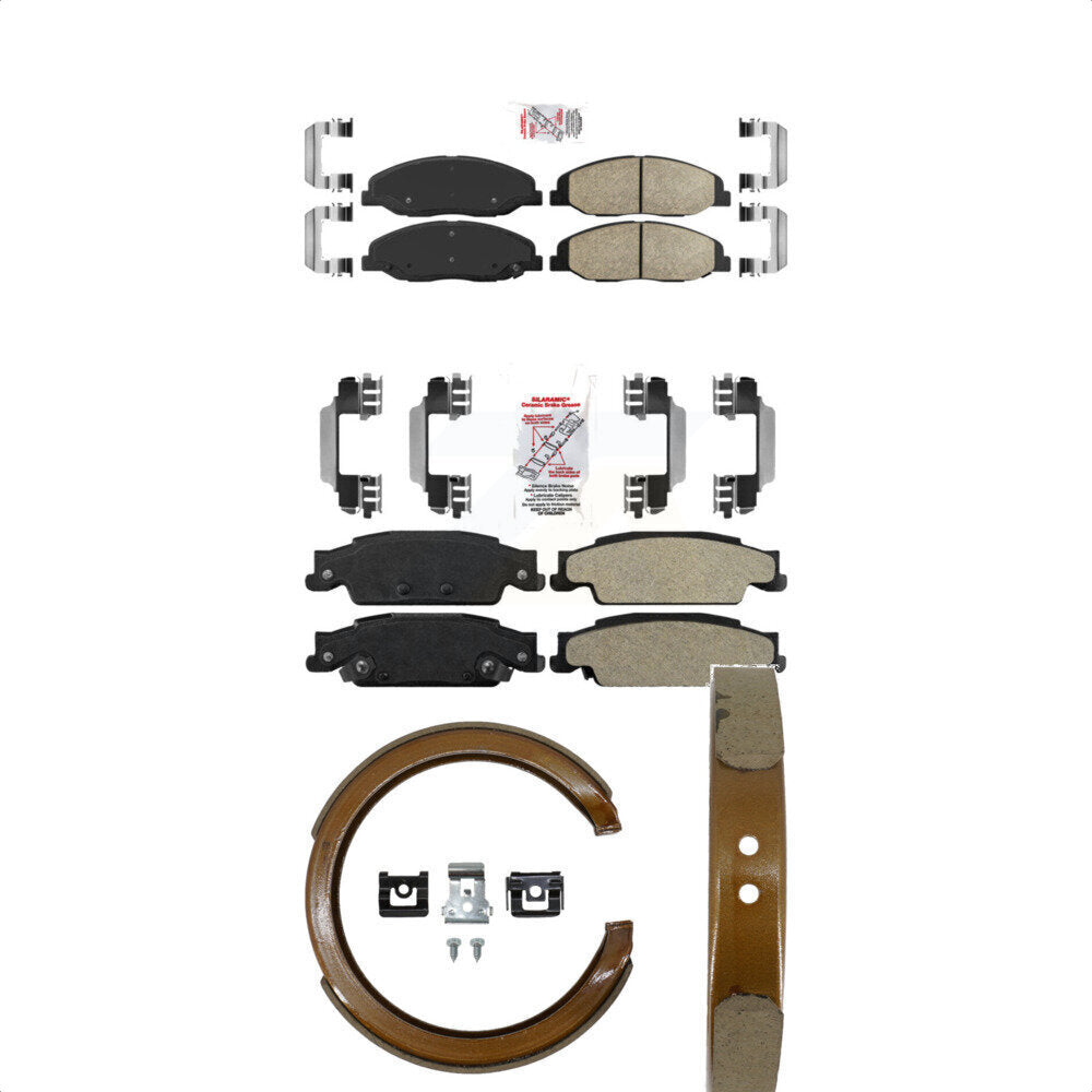 Front Ceramic Rear Semi-Metallic Disc Brake Pads And Parking Shoes Kit For KNN-100766